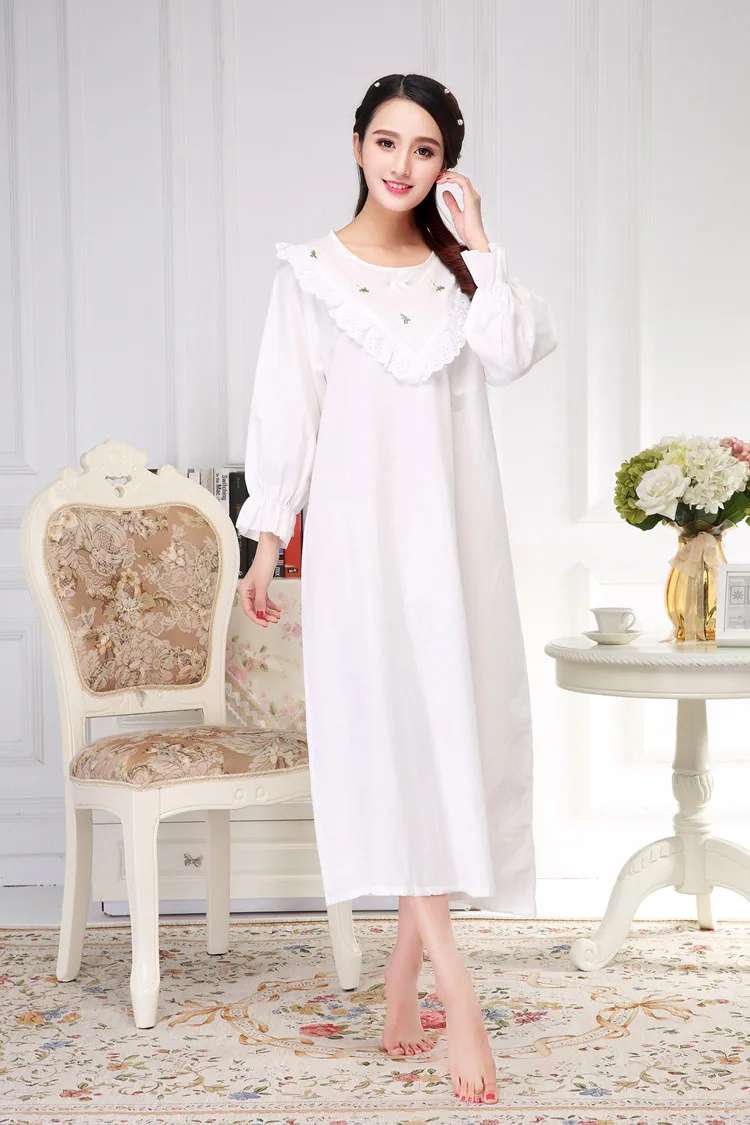 Женская кружевная ночная рубашка белая винтажная сорочка из 2019 хлопка с оборками