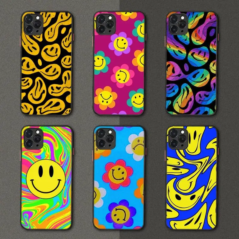 

Fashion Indie Kids Smiley Art Phone Case Black Transparent Matte For IPhone 7 8 11 12 S Mini Pro X XS XR MAX Plus Cover Shell