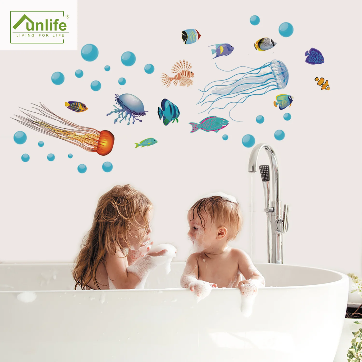 Декоративные обои для ванной Funlife @ Sea Pets|Наклейки на стену| |