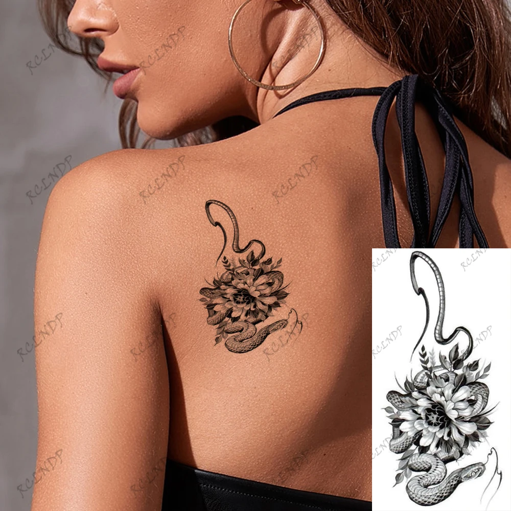 

Водостойкая Временная тату-наклейка, змея, цветок, нога, руки, ноги, руки флэш-тату, искусственная тату, боди-арт для женщин и мужчин