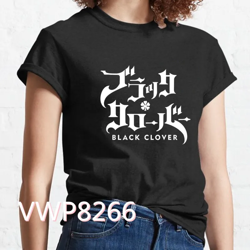 

Женская футболка с рисунком в стиле аниме, черная футболка с надписью, летний топ с рисунком в виде черного клевера, Прямая поставка