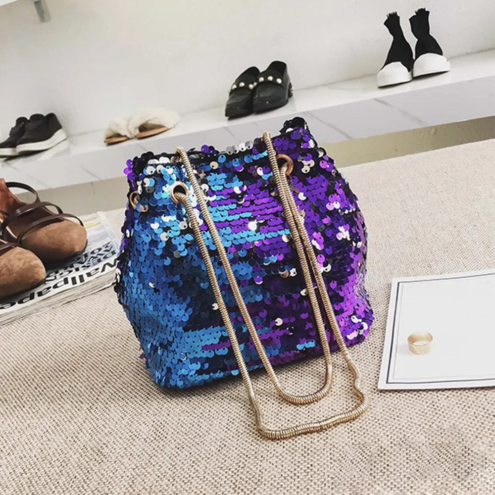 Женская модная сумка на плечо для девушек женская ведро с блестками