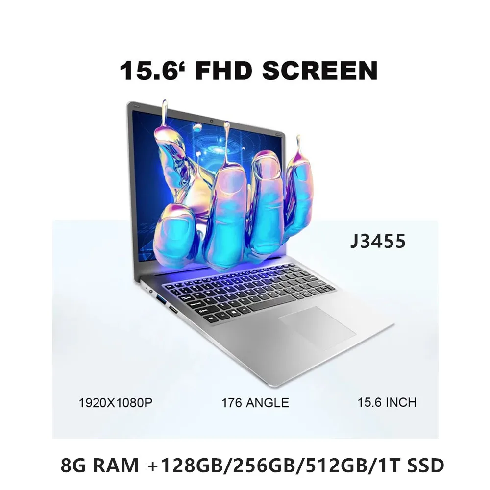 15 6 дюймовый ноутбук с 8 Гб ОЗУ 1 ТБ ГБ 512 256 SSD Игровые ноутбуки ультрабук intel j3455