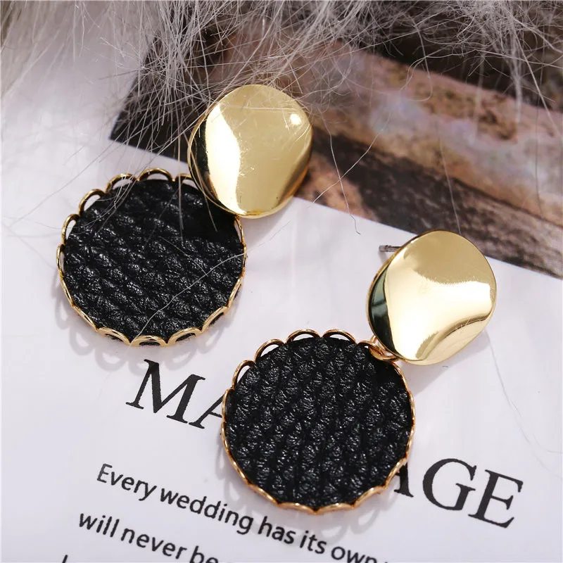 IF ME Vintage Leather Big Dangle Earrings For Women Red Black Geometric Round Earring Party 2019 Sexy Female Jewelry Gift |