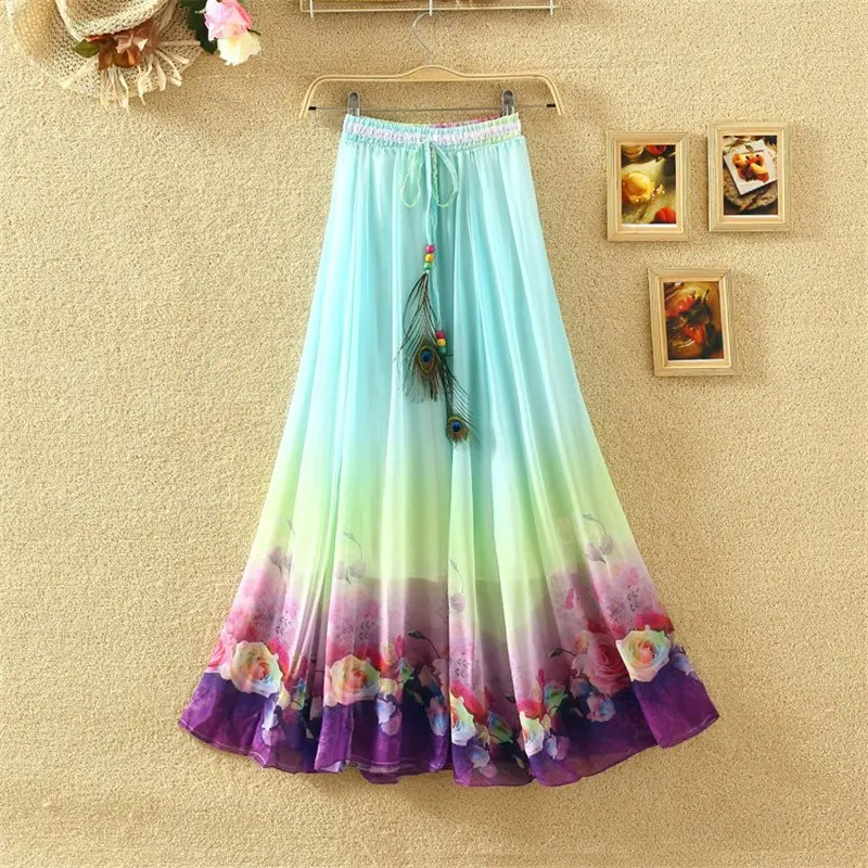 Style Twenty Three Модные женские макси юбки Повседневные Элегантные Saia Longa шифоновые богемные винтажные летние женские длинные юбки цветок Этническая одежда - Цвет: Style Twenty Three