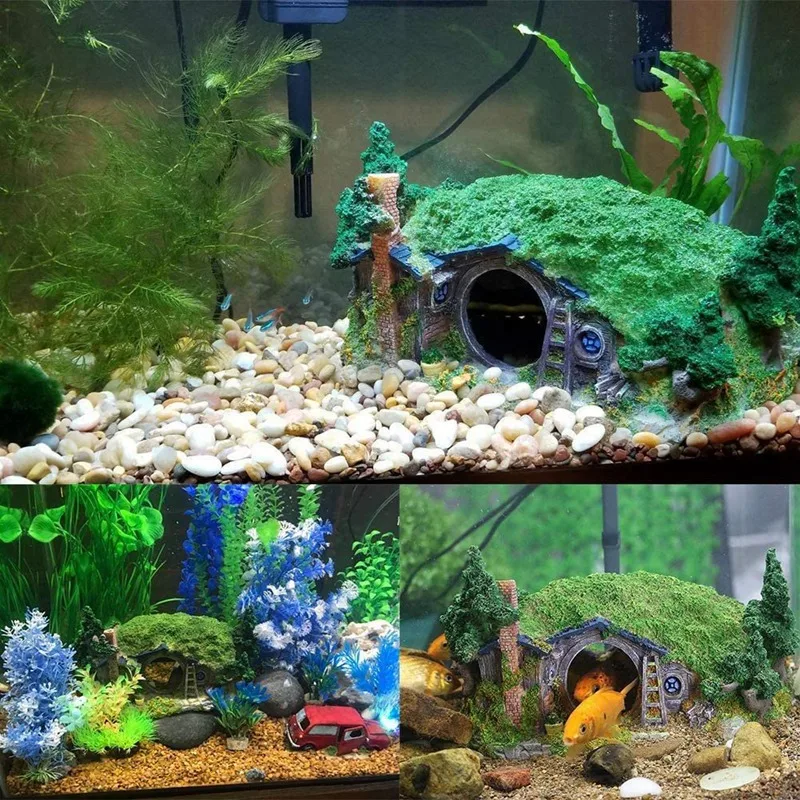 Аквариум Украшение дом под рептилию отверстие домик убежище аквариум орнамент