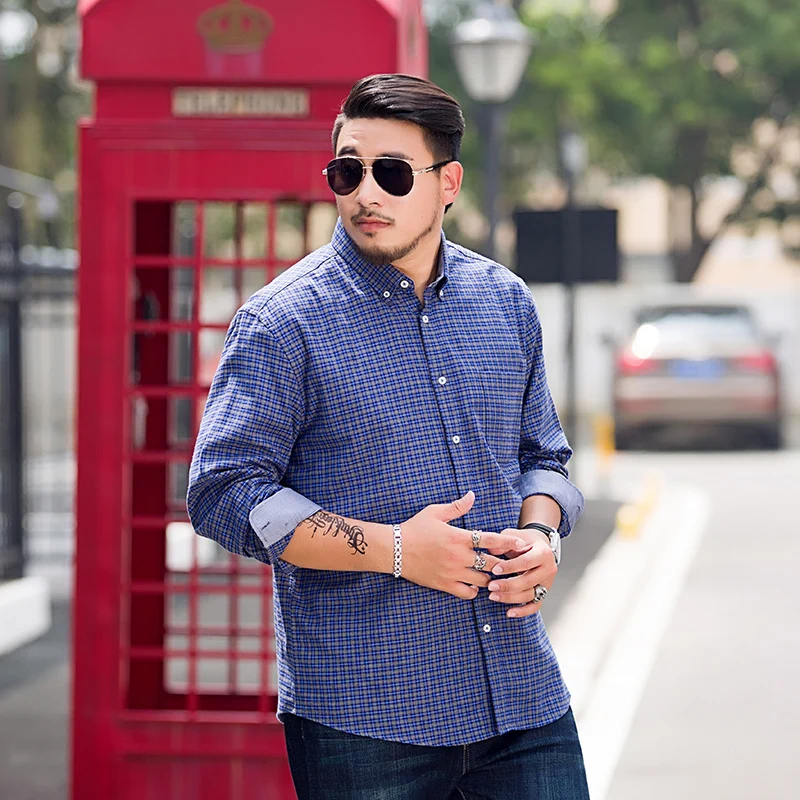 

Plus size 8XL 7XL 6XL plaid Men's shirt Long Sleeve Shirt Mens Dress Shirts Brand Casual Fashion Business Style Shirts big