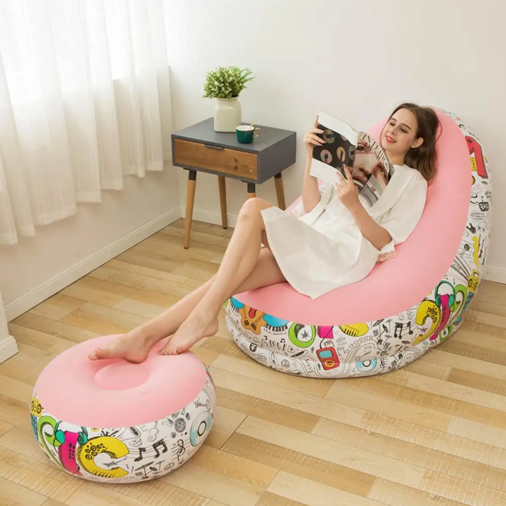 저렴한 풍선 소파 접이식 휴대용 플로킹 안락 레저 의자 및 발판