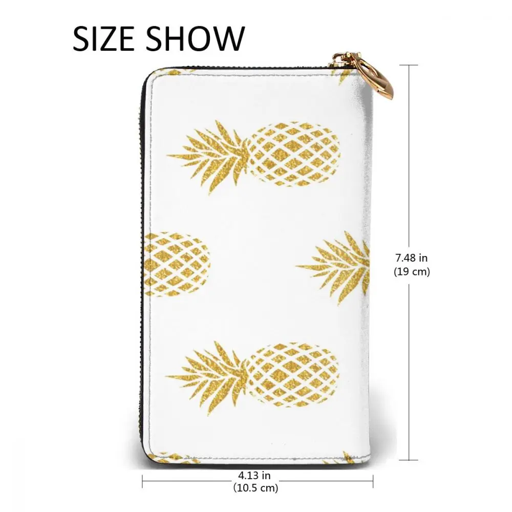 

Gold Pineapple Pattern Long Wallet with Credit Card Slots ID Holder Checkbook Organizer Zipper Coin Purse