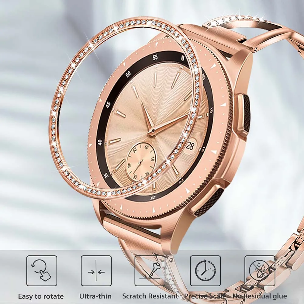 Кольцо из нержавеющей стали и Бриллиантовая оправа для samsung Galaxy Watch 42 мм Женский металлический клеящийся чехол из розового золота с защитой от царапин