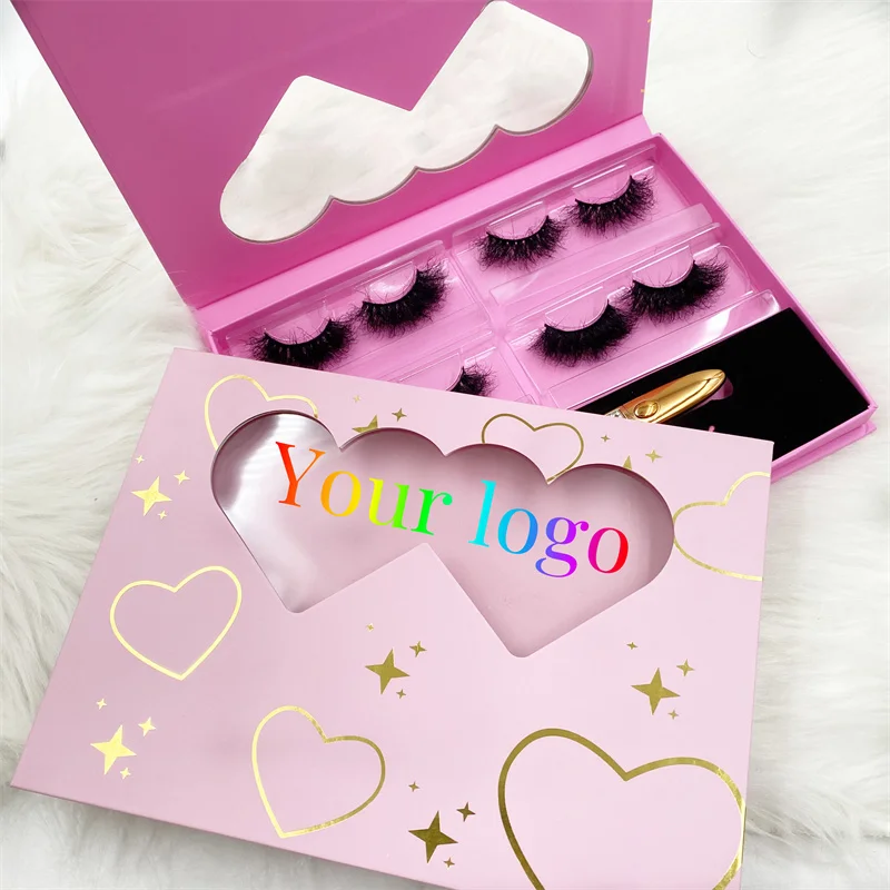 

Heart Lash Boxes Wholesale Eyelash Packaging Popular Empty Lash Case With Tray for four Mink Lash Boxes Packaging Rectangle