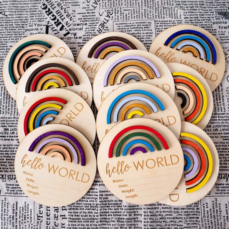 

Photography Prop Wooden Rainbow Milestone Cards Growth Commemorate Baby Birth Monthly Recording Card Newborn Infants Shower Gift