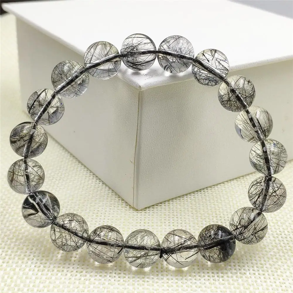 Подлинный 11 мм натуральный черный Рутиловый кварцевый кристалл для женщин и