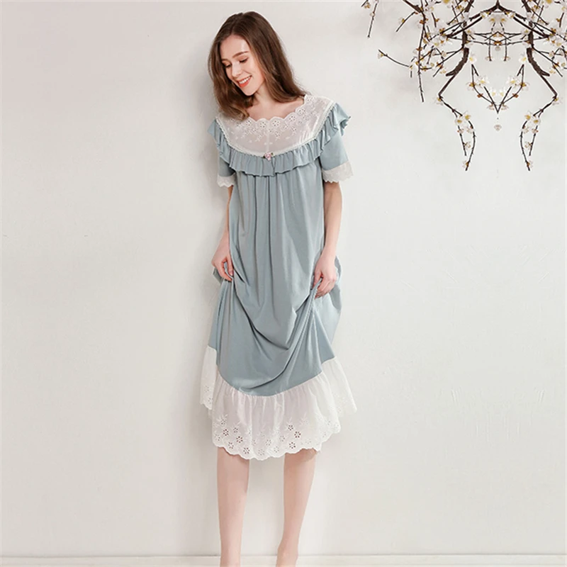 2021 элегантная летняя Пижама женская ночная рубашка с коротким рукавом винтажная