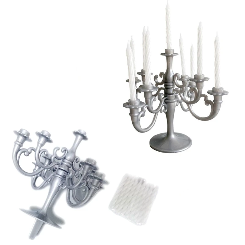 Серебристо серый торт фигурки жениха и невесты Подсвечники украшение торта