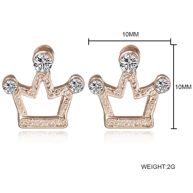 Fashion Jewelry Crown Women Classic Round Zircon Small Stud Earrings Gold Color Ears Stud For Men Crystal Earrings