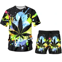 ifpd men set 3d print t shirts shorts maple colorful leaf streetwear weed plant women fashion tracksuit harajuku oversize 6xl