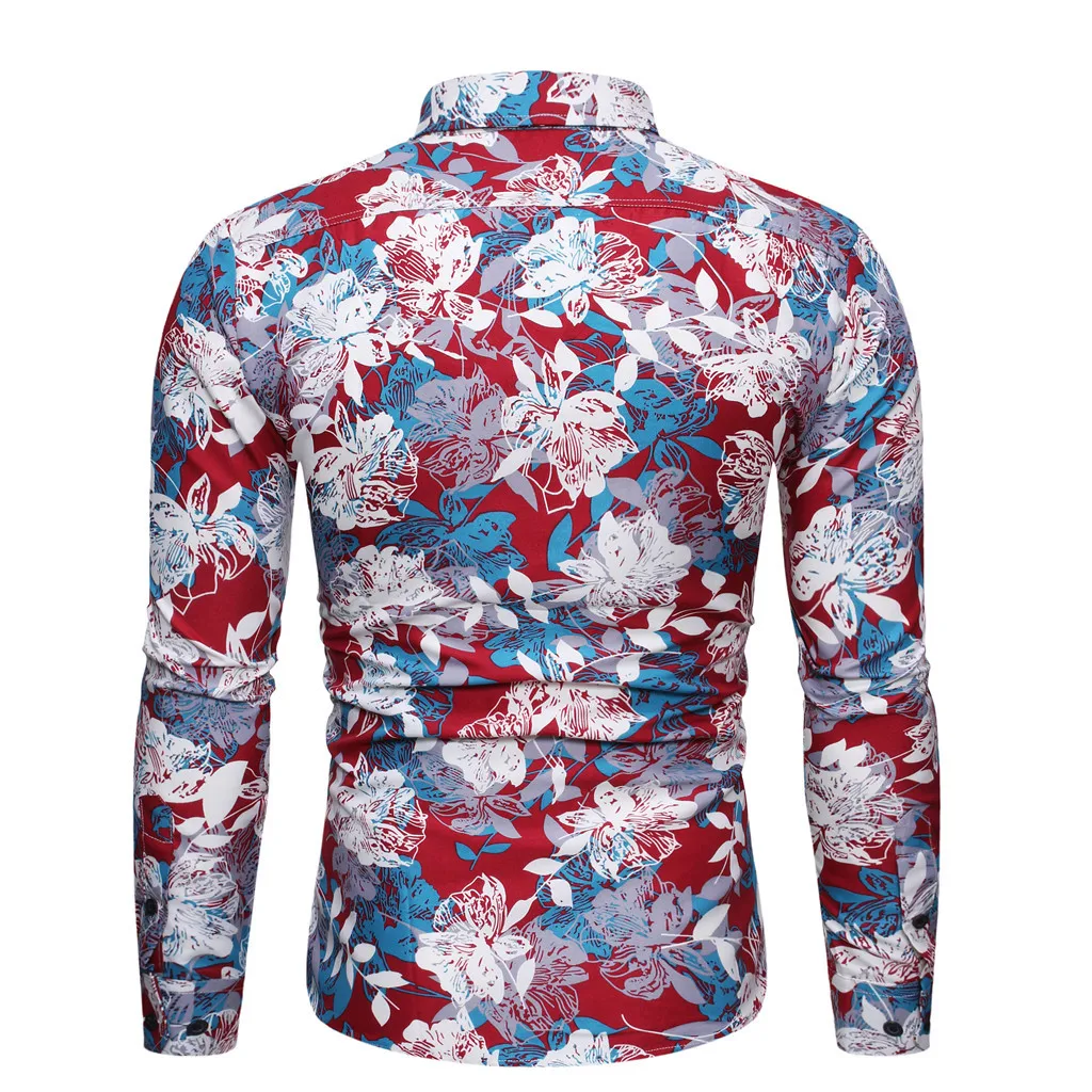 

Loldeal Blouse Summer Fashion Men's Casual Printed Floral Long Sleeve Button Top Blouse Cloth Casual Collar Male Blouse