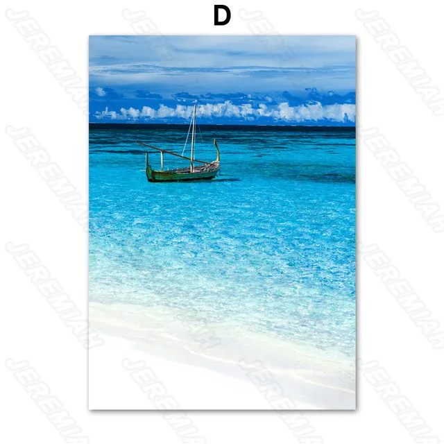 

Blue Sea Sky Landscape Poster Nordic Style Canvas Print Painting Waterproof Ink Modern Living Room Bedroom Wall Stickers