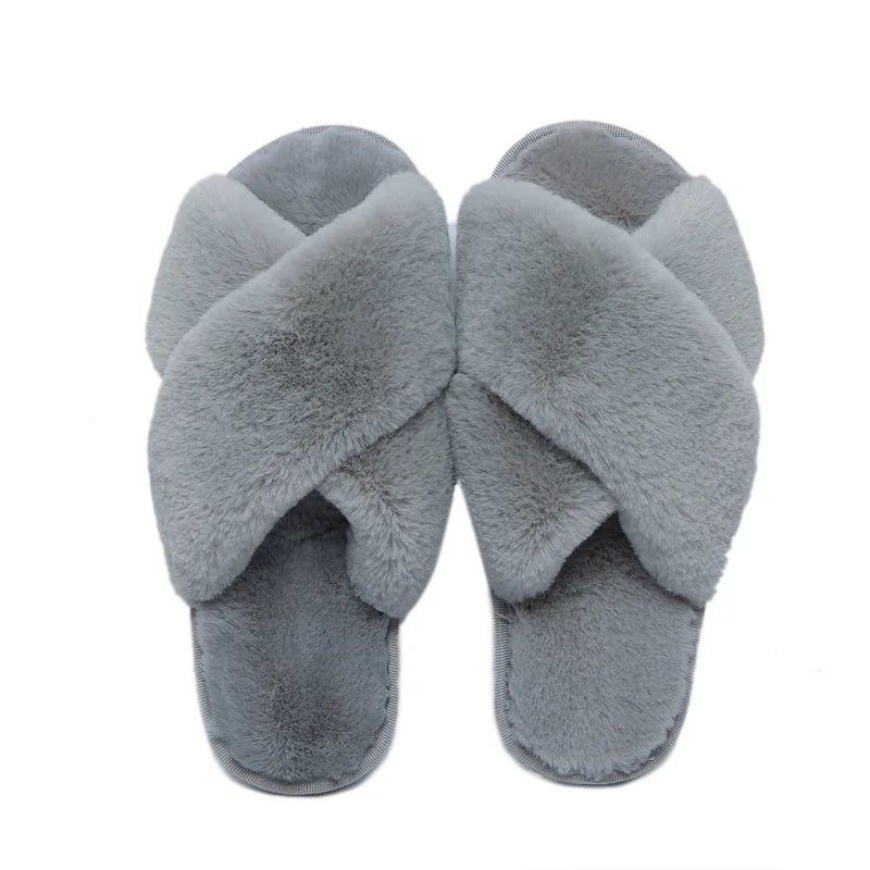 

2021 Winter Warm Fur Slippers Female Flat-bottomed Simple Comfortable Plush Slippers Home Cotton Shoes Flats Slides Sweet Pink