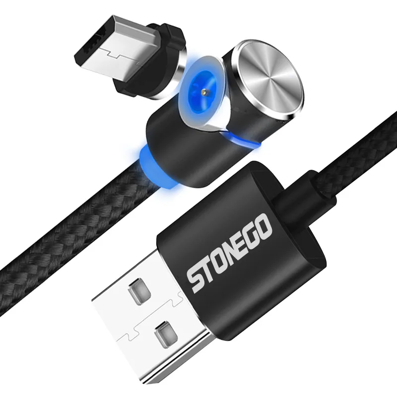 STONEGO светодиодный магнитный Micro USB кабель 90 градусов L Форма Магнит USB зарядное устройство кабель для Micro USB порт и разъемы 1 м 2 м 3 м