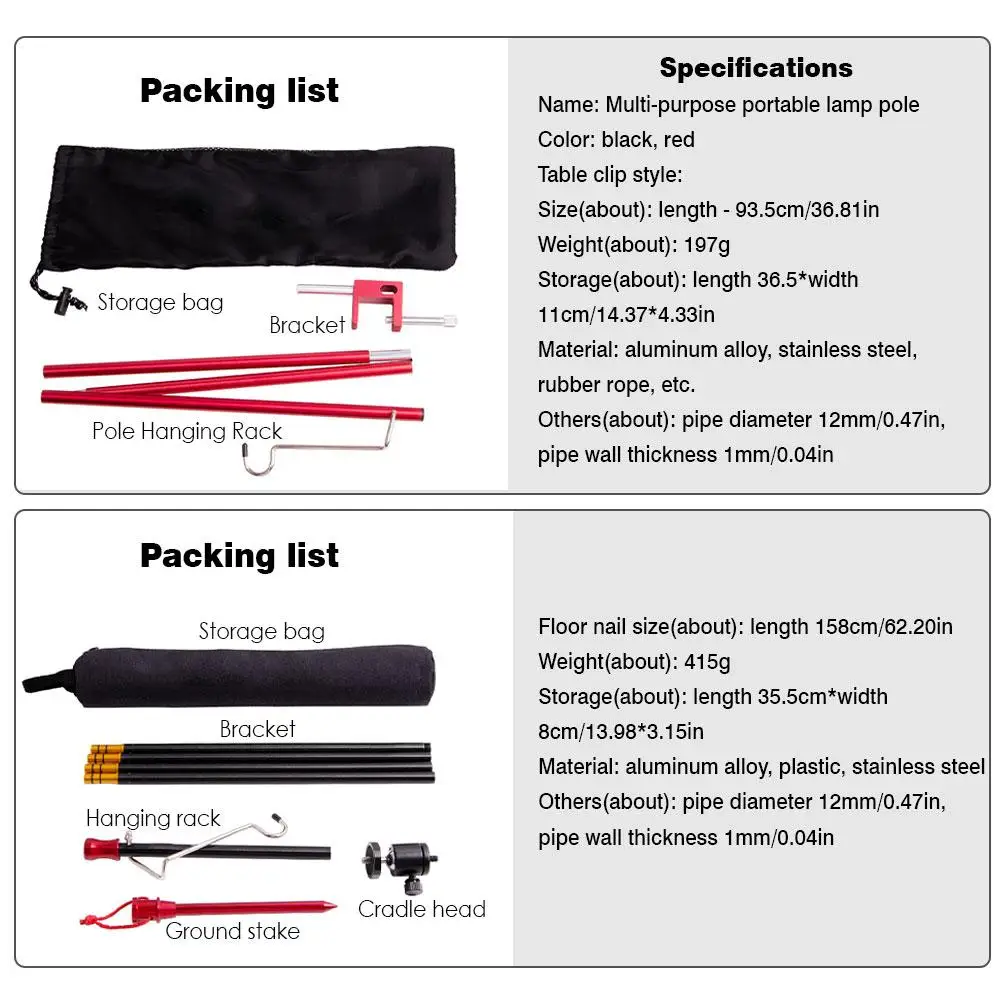 

Outdoor Camping Picnic Small Light Pole Portable Travel Lightweight Aluminum Alloy Foldable Tent Light Pole Camping Picnic