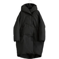 Design Winter Original Women Brief Casual Ultra Loose Hooded Jacquard White Duck Down Jacket Thick Warm Middle Long puffer coat