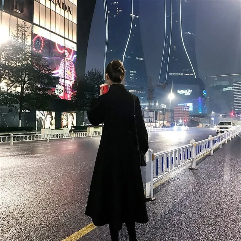 Autumn Winter Red Black Woolen coats Women Lantern Sleeve Wool&ampblends Long Coat Casual Loose Wool Jacket Female Outwear |