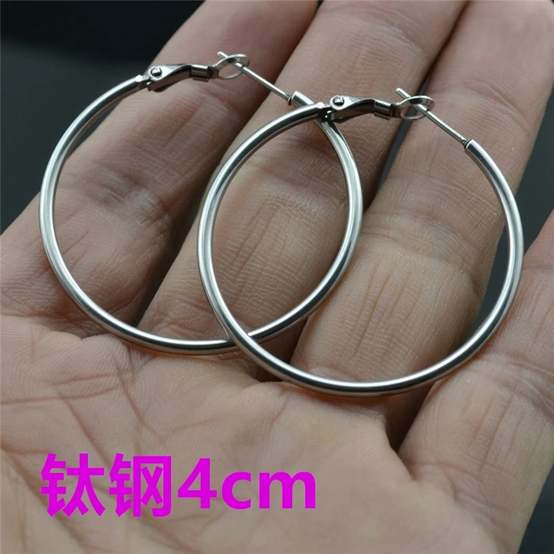 silver earrings 4cm Большой круг обруч серьги для женщин модные ювелирные изделия золото нержавеющая сталь кольцо ухо преувеличены дикие красивые девушки дамы серьги - Окраска металла: silver earrings 4cm
