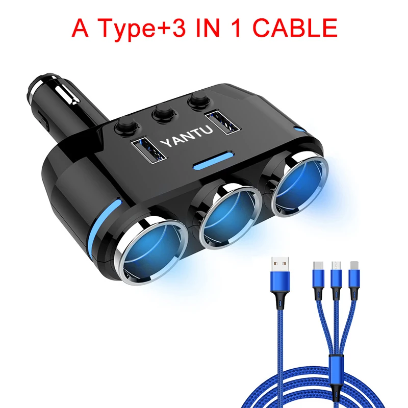 12 V-24 V автомобильный прикуриватель с 3 разъемами, светодиодный usb-адаптер для зарядки, 1A 2.1A 100 W, монитор напряжения для телефона - Название цвета: Type A