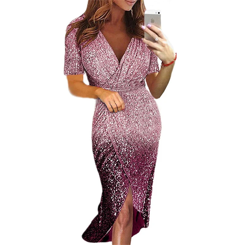 

Movokaka Night Dress Women 2021 Long Sexy Sequins Dresses For Women Party Gradient Color Dresses Woman Long Sleeve Women's Dress