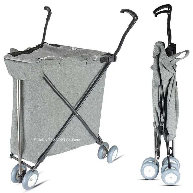 Collapsible Shopping Cart, Lightweight 3.2KG Grocery Laundry Trolley Carrier with Wheels, Folding Utility Wagon