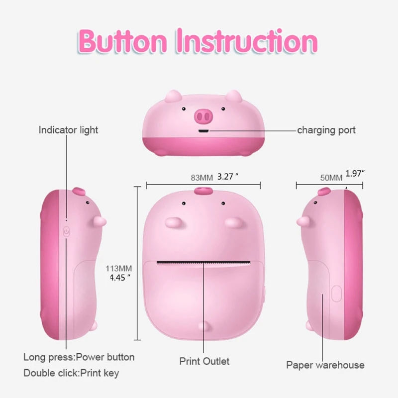 

S106 Cartoon Mini Portable Thermal Printer Pocket Photo Printing Wireless Bluetooth-compatible Student Wrong Question