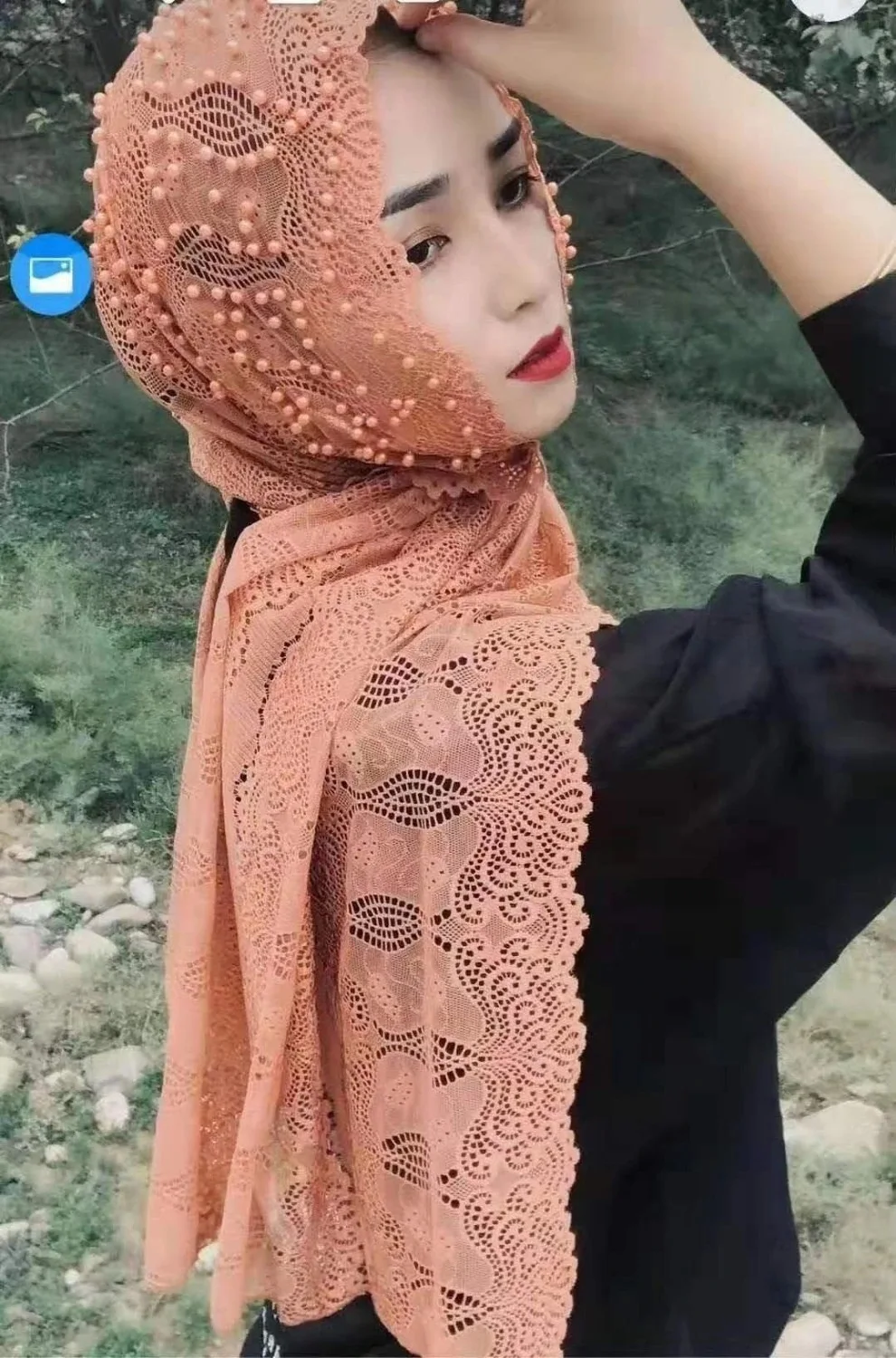 Кружевные женские длинные Хиджабы однотонные мусульманские платки |