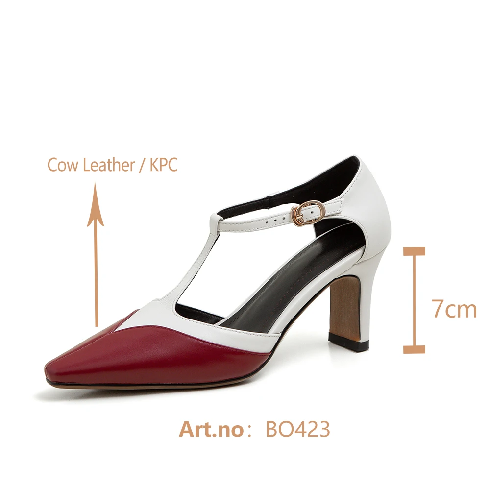 

BESCONE Fashion Women's Pumps Mixed Colors T-Tied Strap Pointed Toe High Heel High Quality Cow Leather Shoes Stylish Pumps BO423