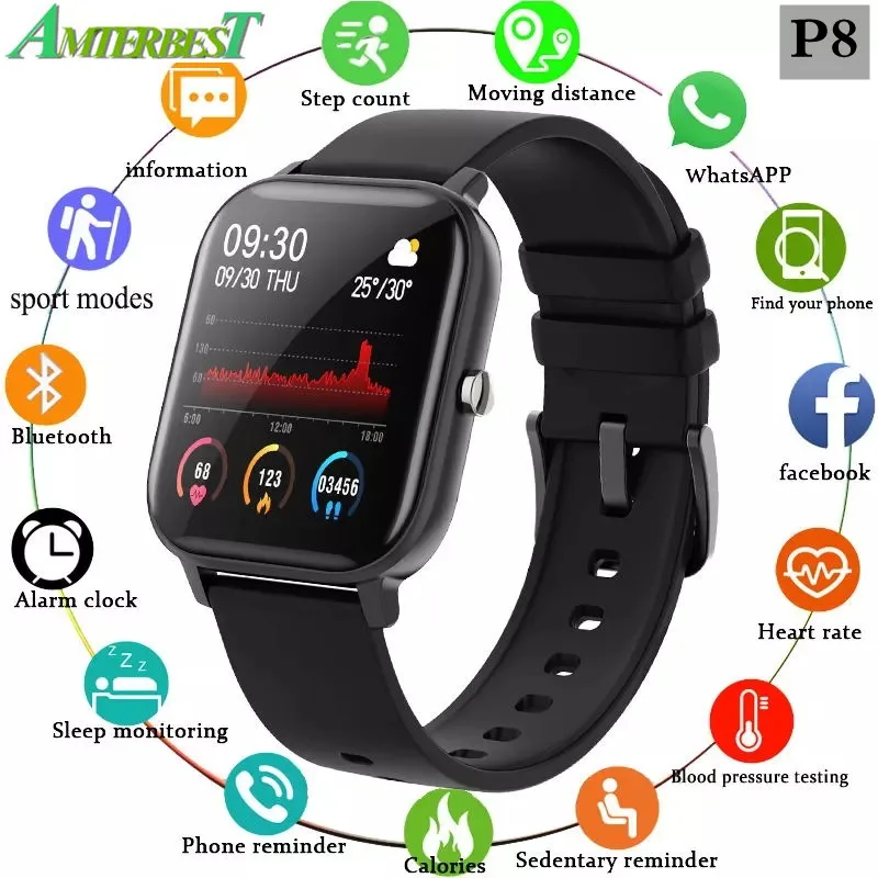 

P8 1.4 inch Smart Watch Men Full Touch Fitness Tracker Blood Pressure Smart Clock Women GTS Smartwatch for Xiaomi Android IOS