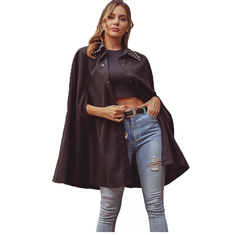 New Design Women Poncho Jacket Cloak Coat Turn-Down Cape Blazer Spring Autumn Elegant Mock Classy |