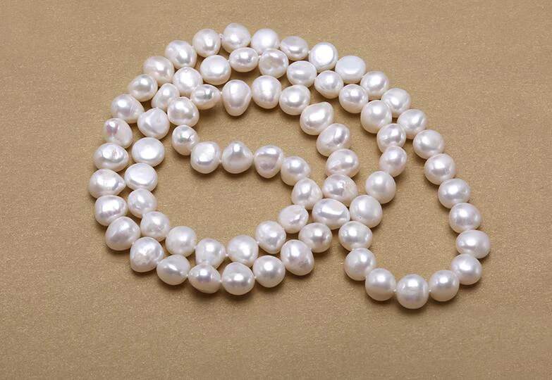 

80cm 30'' 9mm white baroque flat real pearl necklace natural freshwater pearl Woman Jewelry 35cm 14''