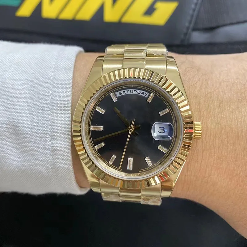 

41mm New Style Automatic Movement Double Date Drill Black Dial 18K Gold Band Free Shipping