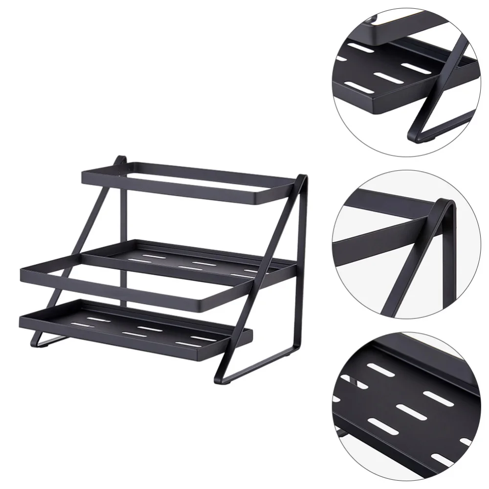 

1pc Stainless Steel Double Layer Seasoning Rack Storage Holder for Home (Black)