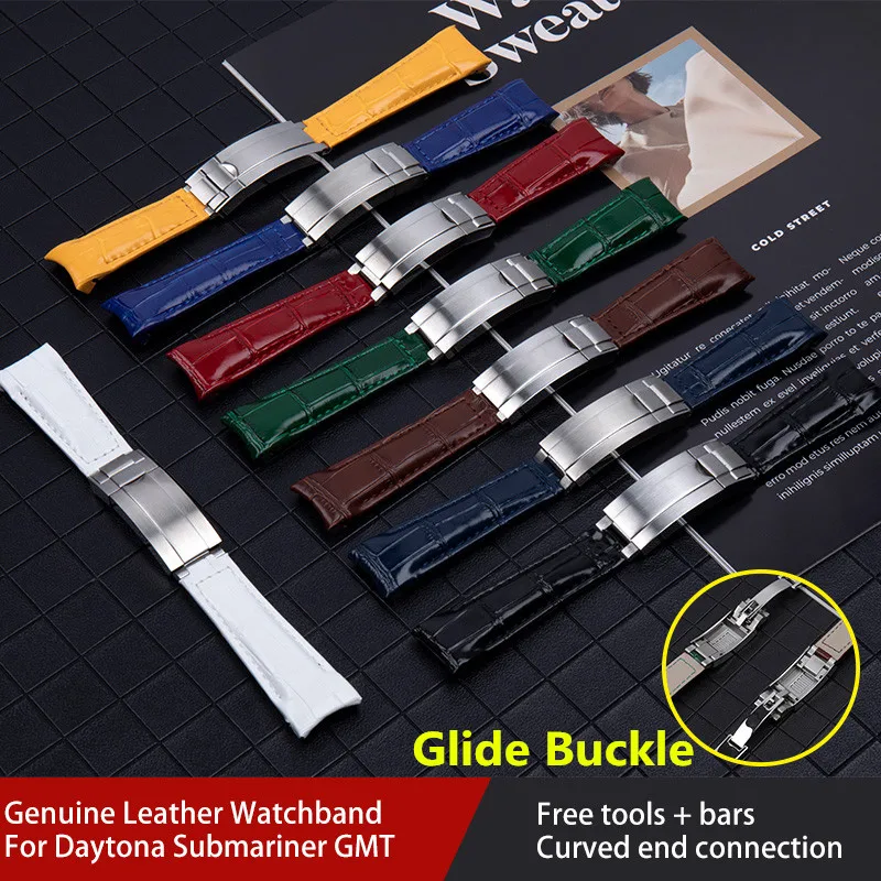 Ремешок из мягкой натуральной кожи для часов черный зеленый синий изогнутый