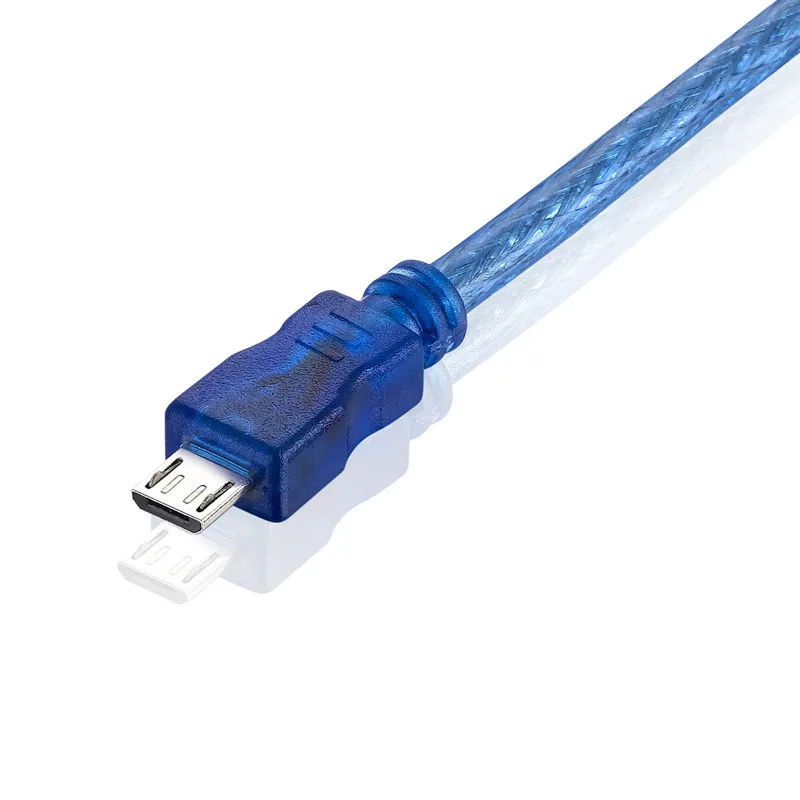 Фото Кабель для передачи данных Micro USB 2,0, фотовспышка Mirco-B, двойное экранирование, плетеная фольга, прозрачный, синий, 0,3 м, 0,5 м, 1,0 м, 1,5 м, 3 м, 5 м №3