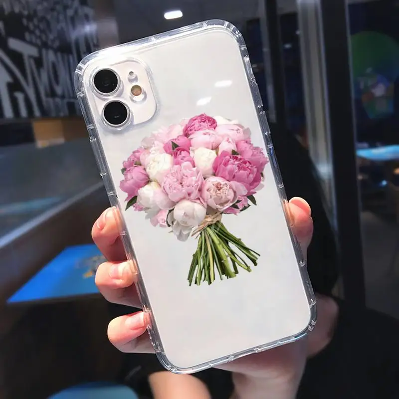 

Pink Flower Peony On The Vase Phone Case Transparent soft For iphone 5 5s 5c se 6 6s 7 8 11 12 plus mini x xs xr pro max