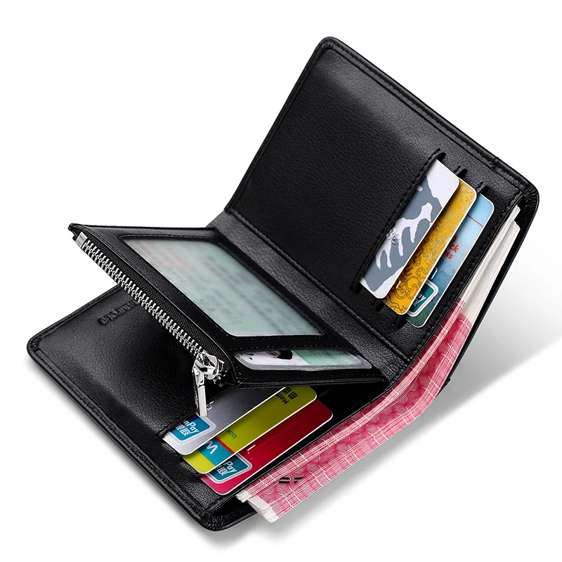 Кожаный кошелек для мужчин, простой модный бумажник черного, коричневого, синего цвета с двойной молнией, с отделениями для карт и удостовер... от AliExpress RU&CIS NEW