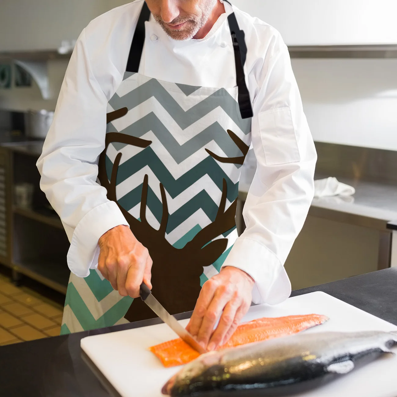 Белый фон с принтом в полоску лося Кухонные фартуки прочный чистящий инструмент