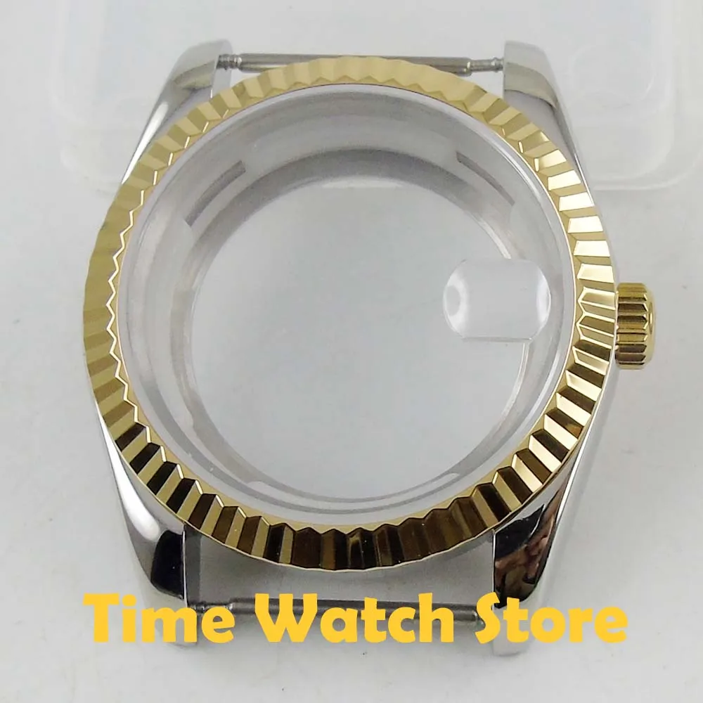 

36mm waterproof sapphire glass Date magnifier Gold bezel 316L stainless steel Watch Case fit 2813 ETA 2836 Miyota 8215 movement