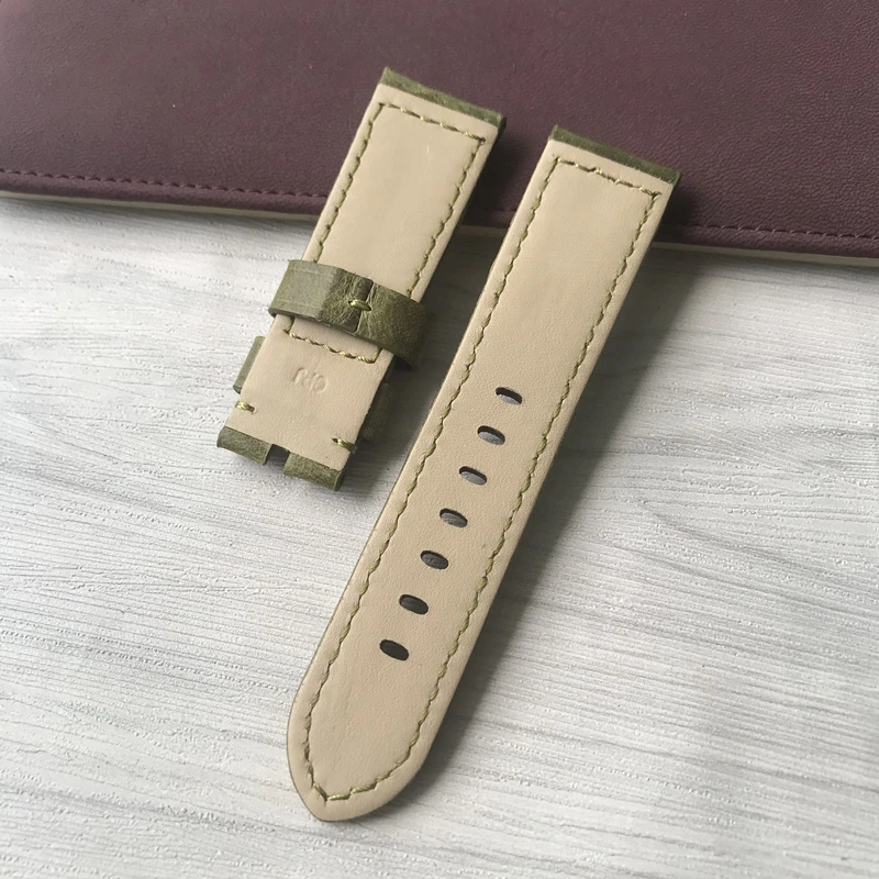 Top Quality 24mm Grass Green Vintage Retro Italy Genuine Leather Watchband Replace For Panerai Watch Strap PAM Bracelet