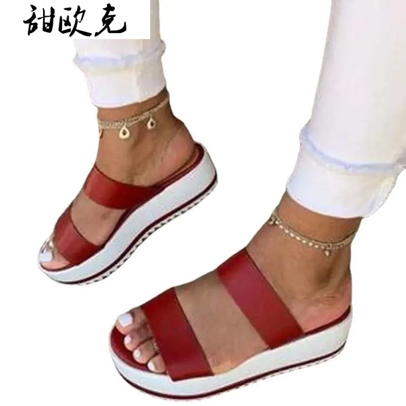 

Large Size Flat Sandals Women's Shoes Summer Women's Thick-soled Non-slip Slippers Woman Simple Mature Elegant Women's Slippers