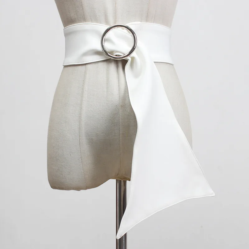 WKOUD EAM 2020 Новый Широкий Пояс из хлопка с металлической круглой пряжкой для женщин