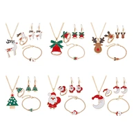 2021 christmas necklace ring earring bracelet jewelry 4 piece set elk santa claus christmas tree pendant new year gift wholesale